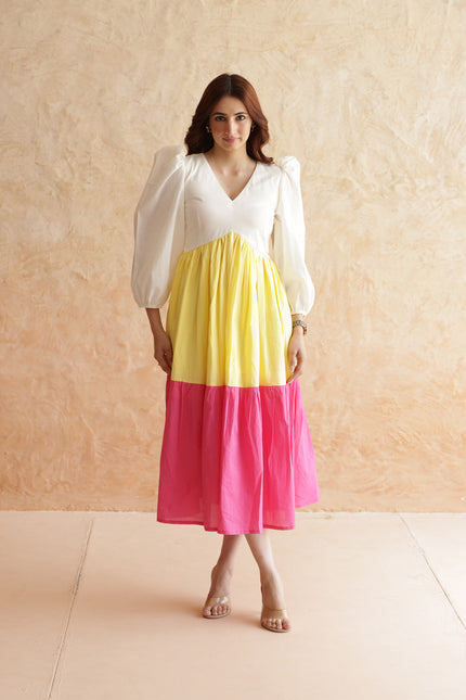 Multi shade cotton midi dress