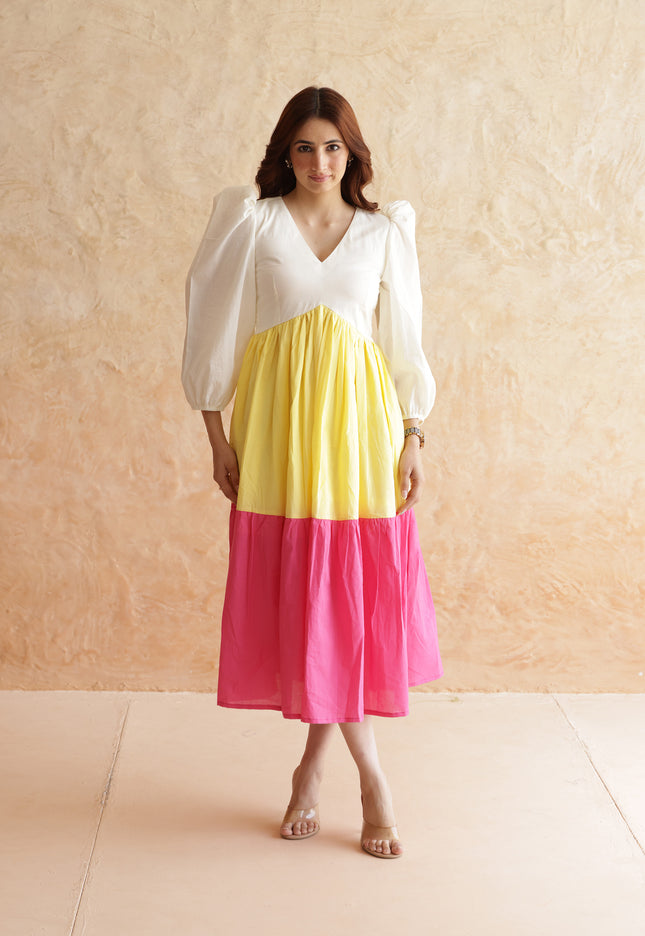 Multi shade cotton midi dress
