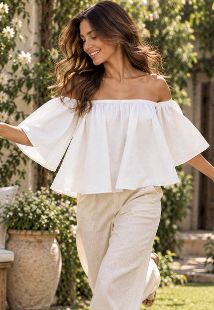 White cotton off-shoulder top