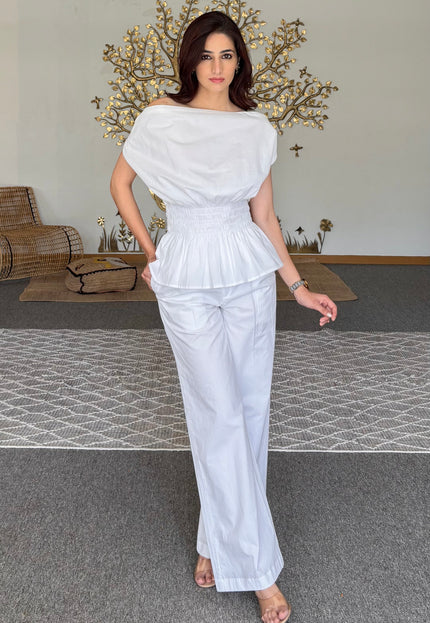 White drop shoulder top