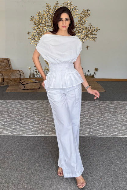 White drop shoulder top