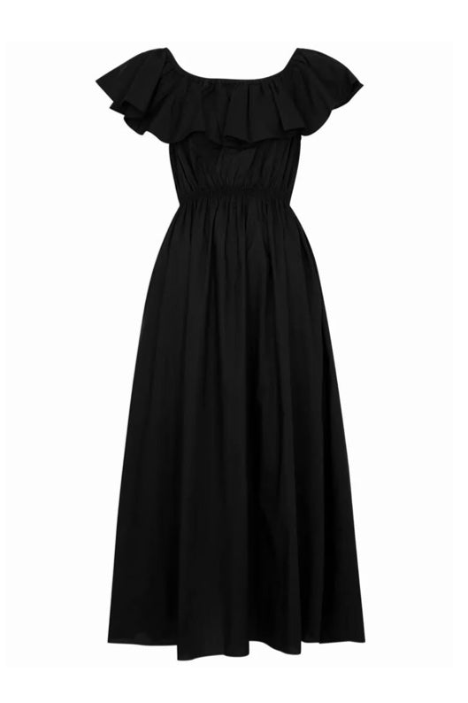 Black cotton midi dress