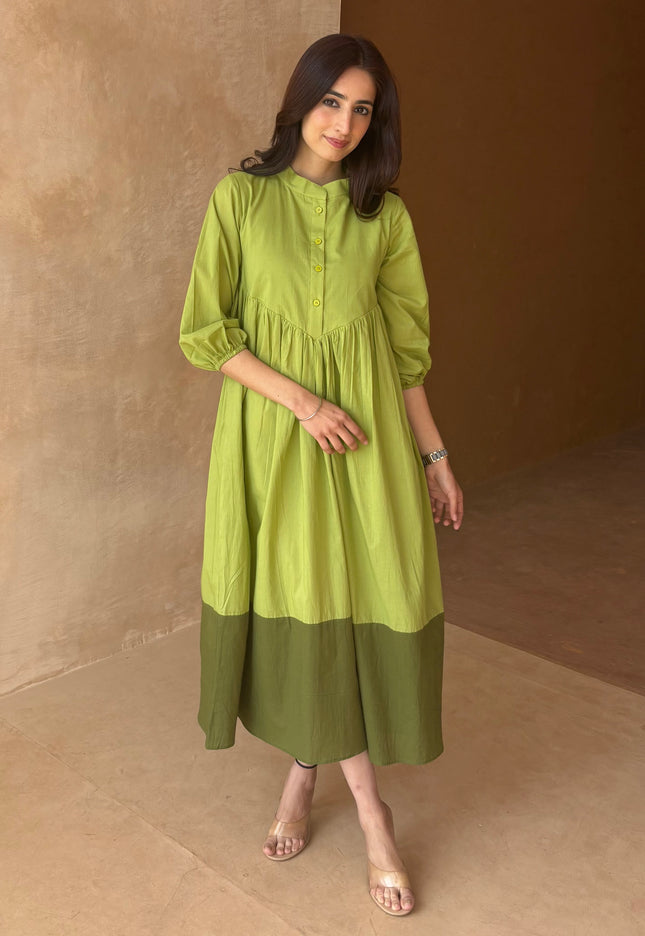 Green contrast midi dress