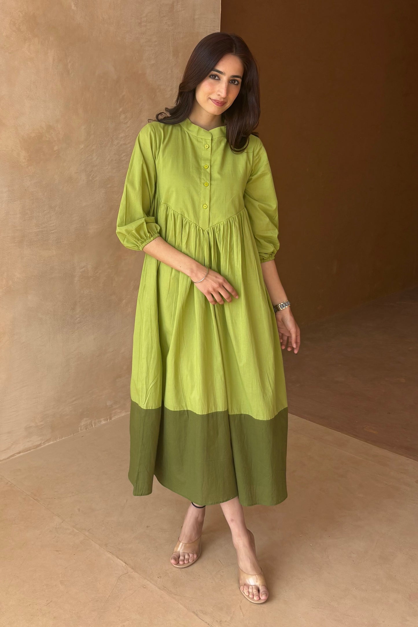 Green contrast midi dress