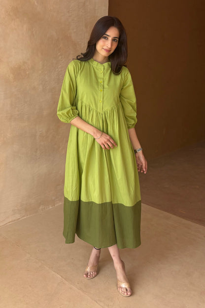 Green contrast midi dress