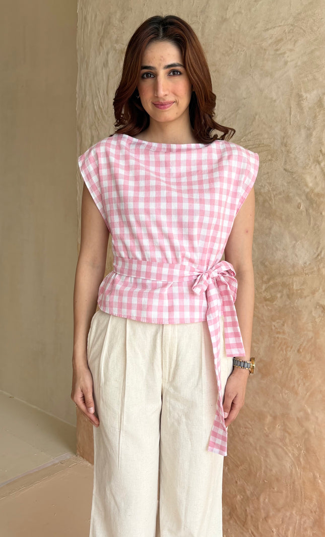 Gingham tie-up top