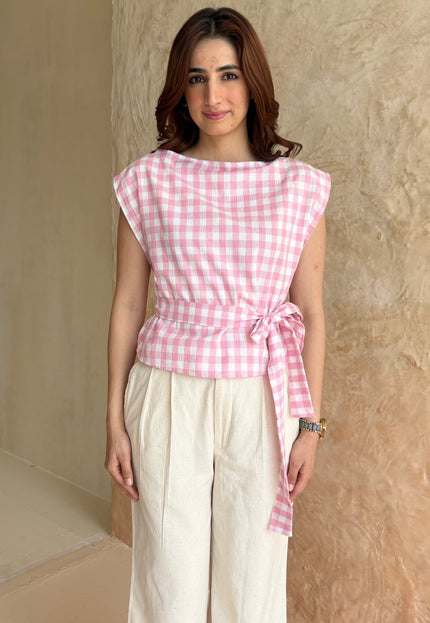Gingham tie-up top