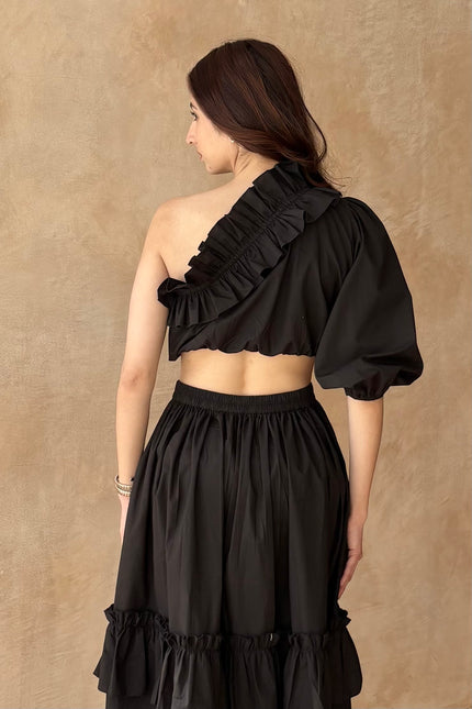 Black frilled co-ord