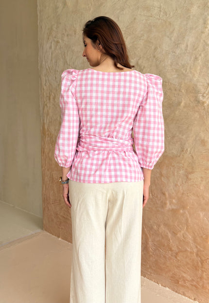 Gingham tie-up top