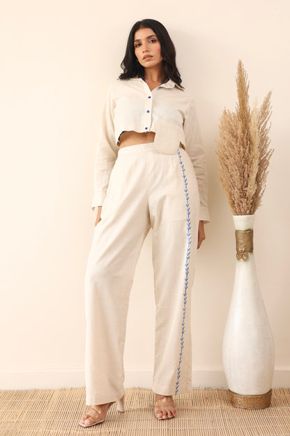 Linen high waist pants with tailored shirt