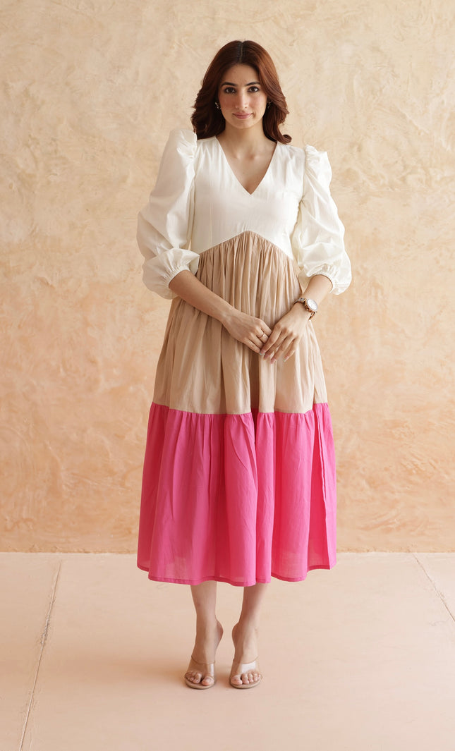 Multi shade cotton midi dress