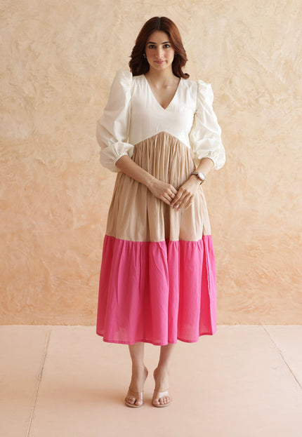Multi shade cotton midi dress