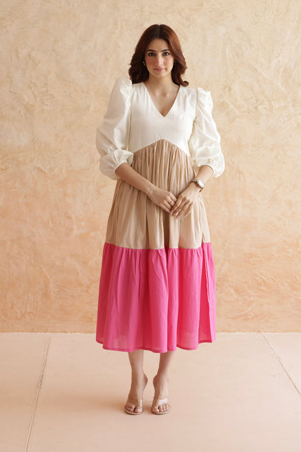 Multi shade cotton midi dress