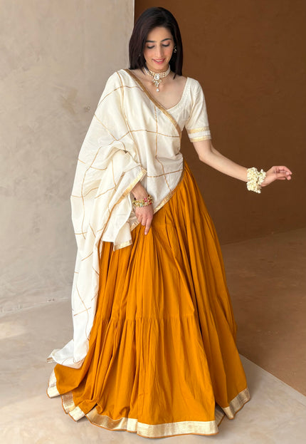 Mustard & off white lehenga set