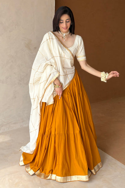 Mustard & off white lehenga set