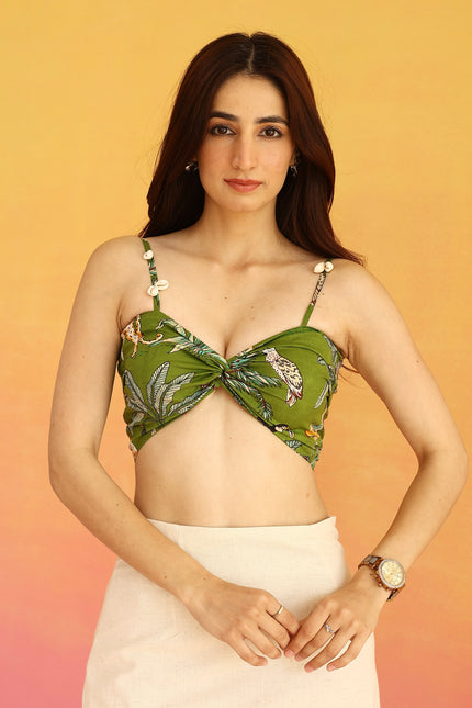 Green printed bandeau top