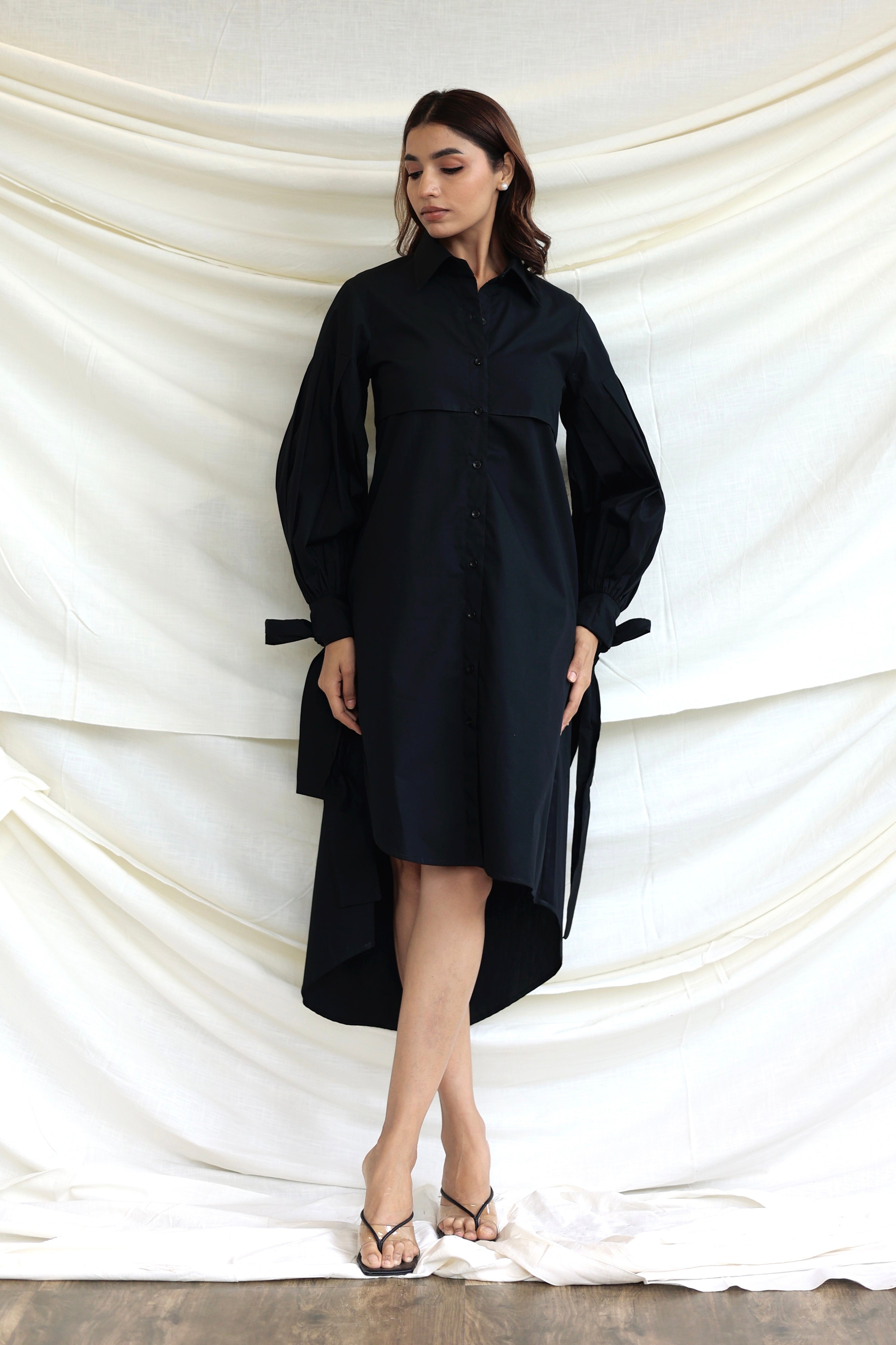 Black button through midi shirt dress PR LABEL Black button through midi shirt dress PR LABEL