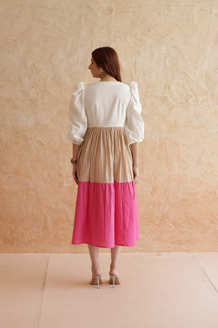 Multi shade cotton midi dress