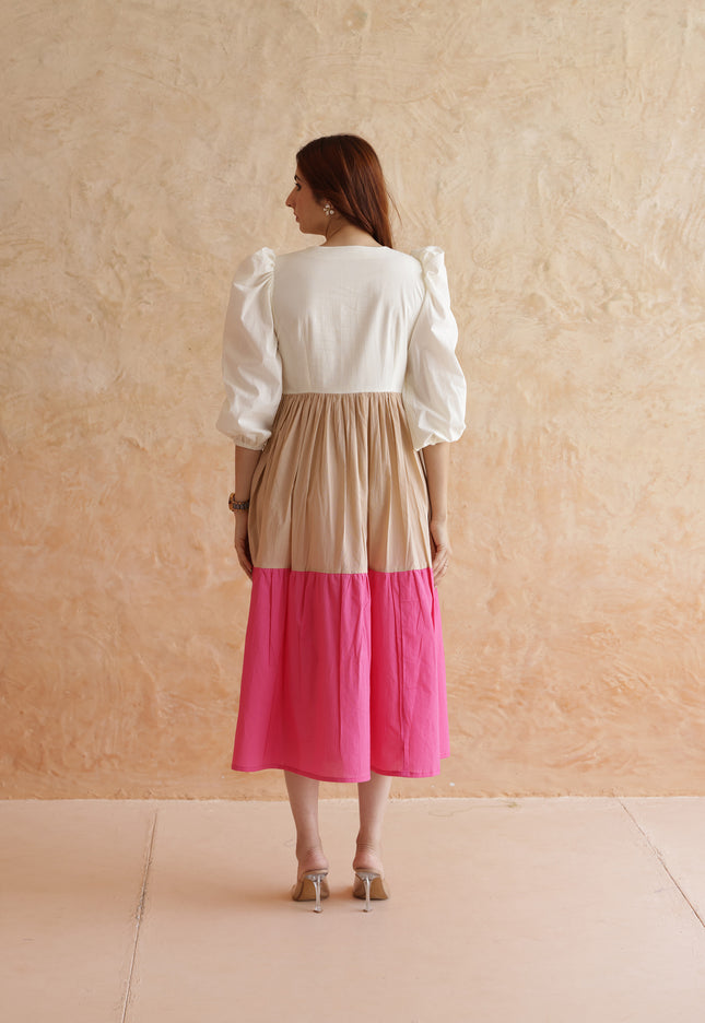Multi shade cotton midi dress