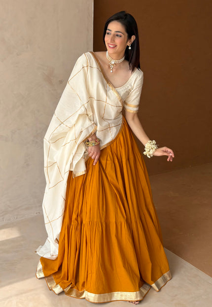 Mustard & off white lehenga set