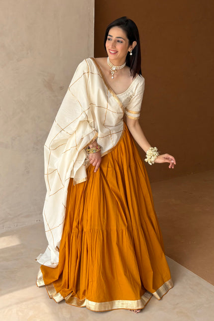Mustard & off white lehenga set