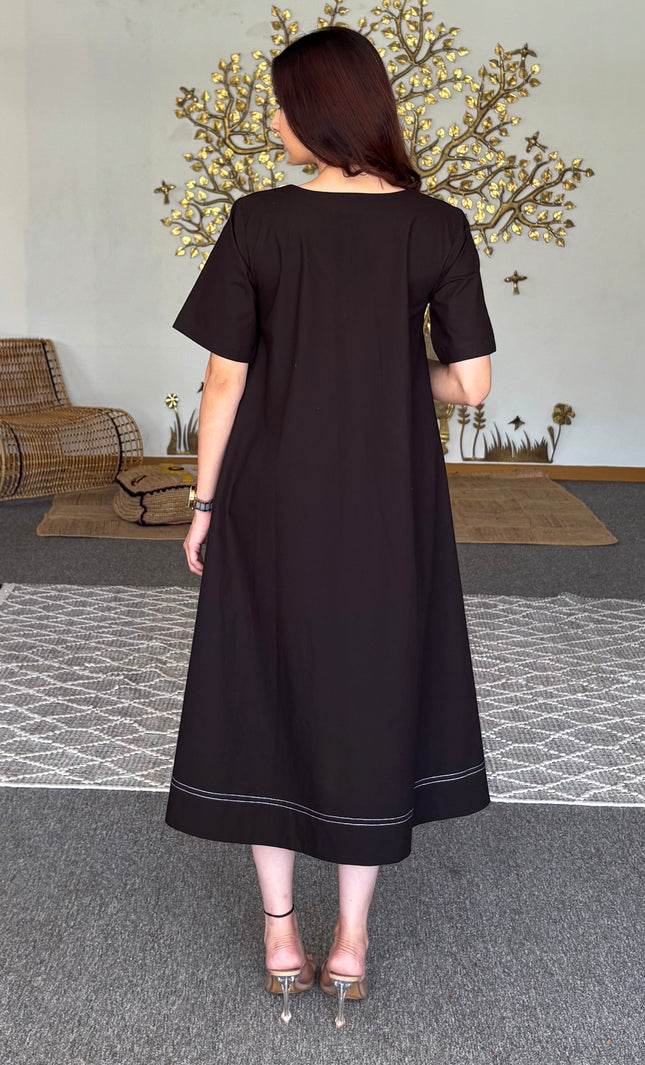 Black cotton midi dress