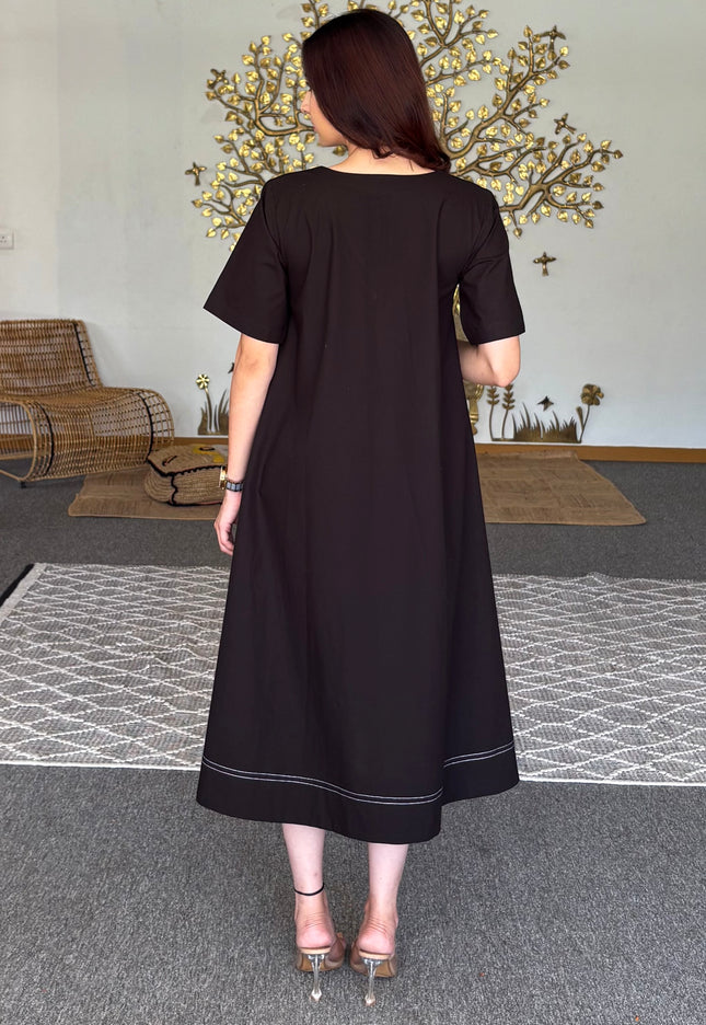 Black cotton midi dress