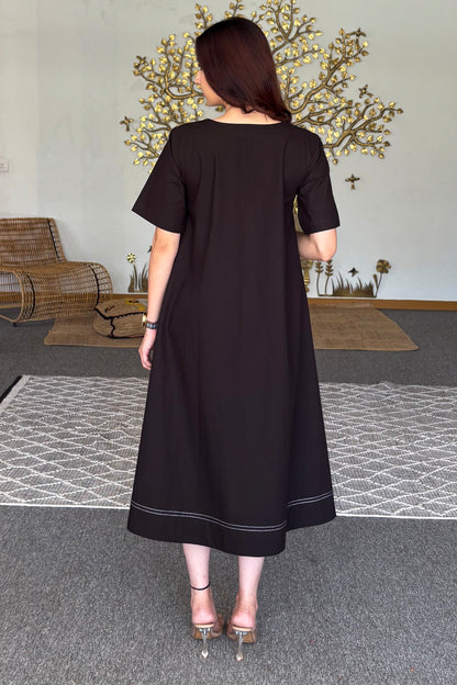 Black cotton midi dress