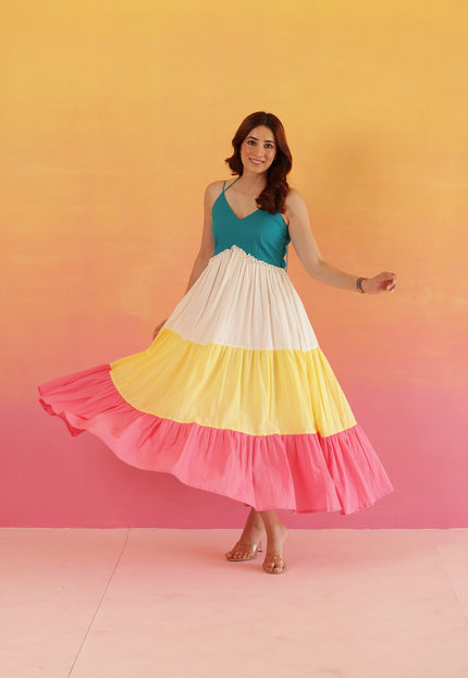 Cotton maxi dress with halter straps