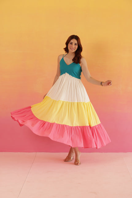 Cotton maxi dress with halter straps