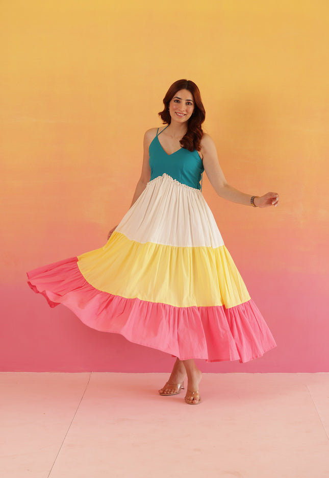 Cotton maxi dress with halter straps