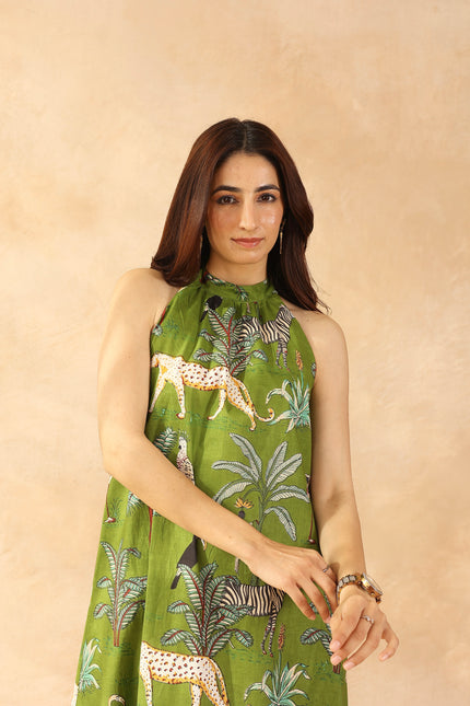 Green printed midi dress