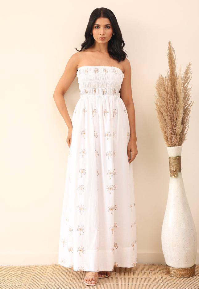 White cotton printed maxi dress