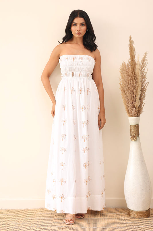 White cotton printed maxi dress