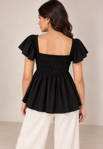 Black cotton peplum top
