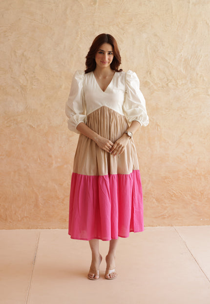 Multi shade cotton midi dress