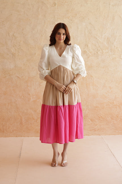 Multi shade cotton midi dress