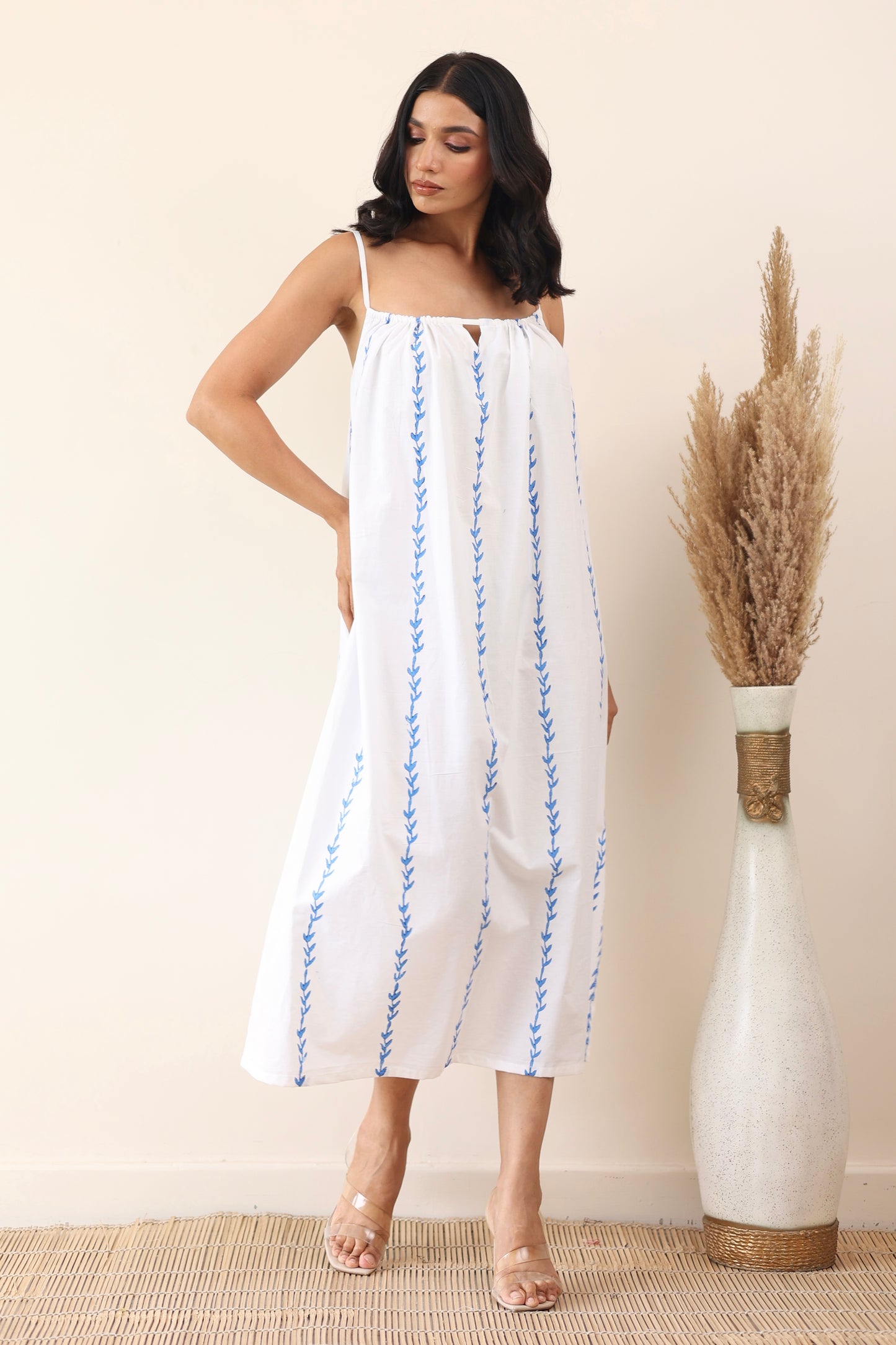 White cotton midi dress