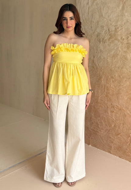 Butter yellow cotton frilled top