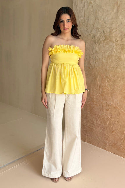 Butter yellow cotton frilled top