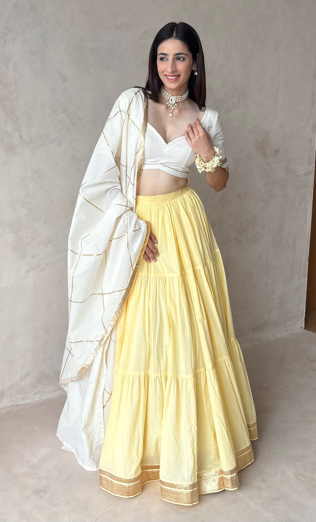 Butter yellow & off white Lehenga set
