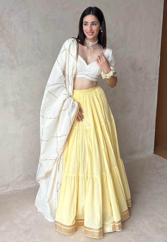 Butter yellow & off white Lehenga set
