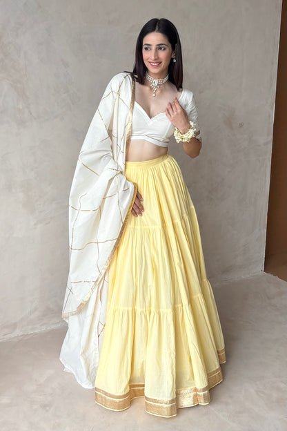 Butter yellow & off white Lehenga set