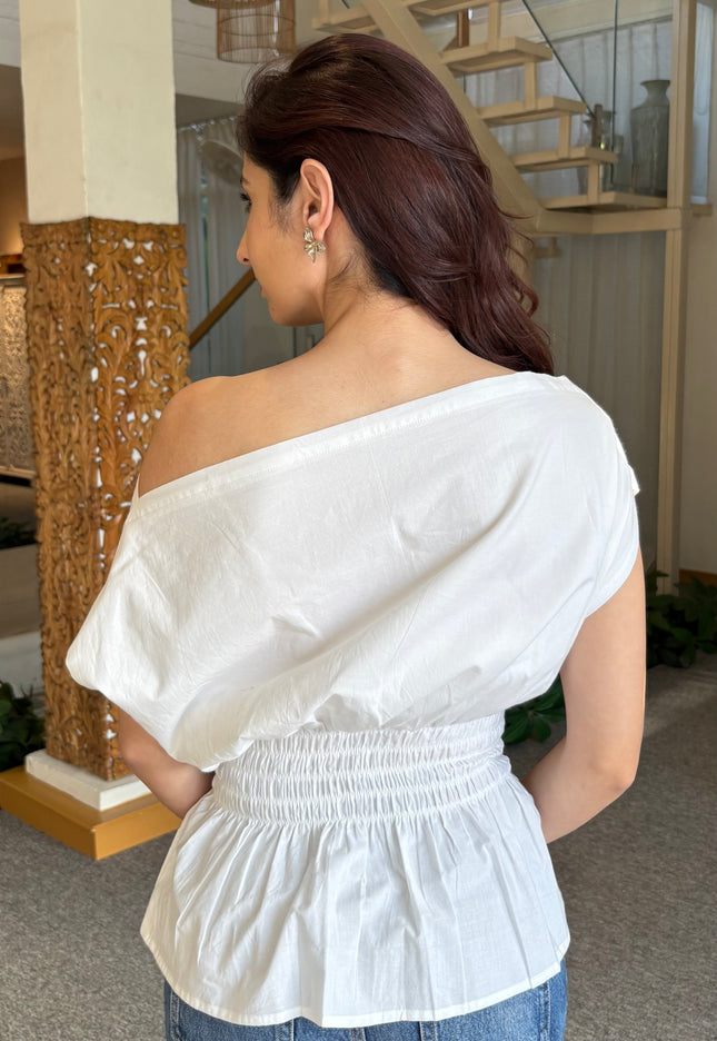 White drop shoulder top