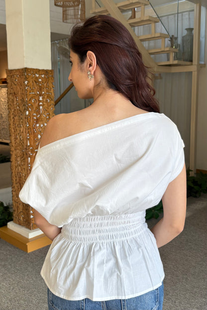 White drop shoulder top