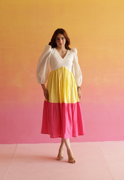 Multi shade cotton midi dress