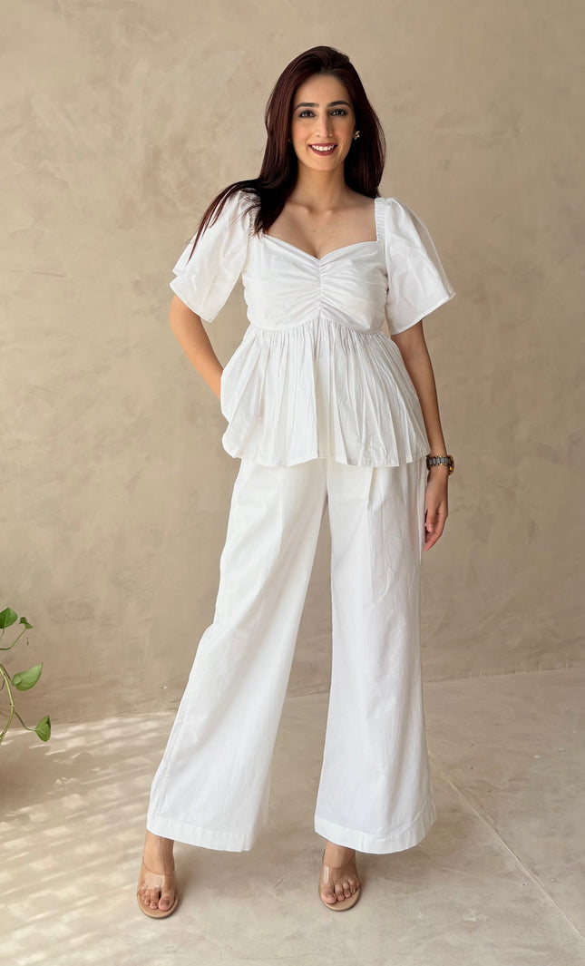 Cotton pants & frilled top