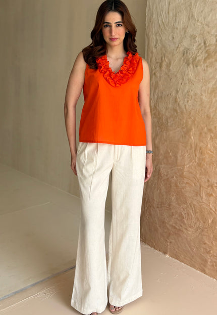Orange cotton frilled top