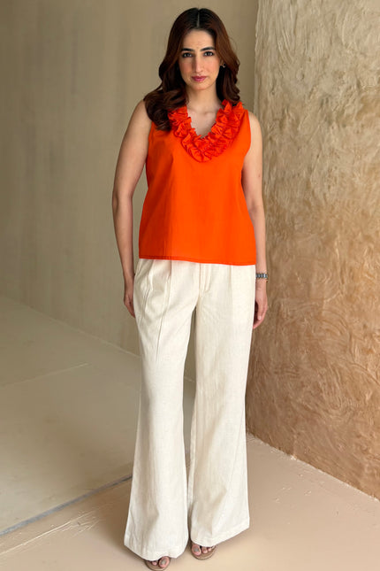 Orange cotton frilled top