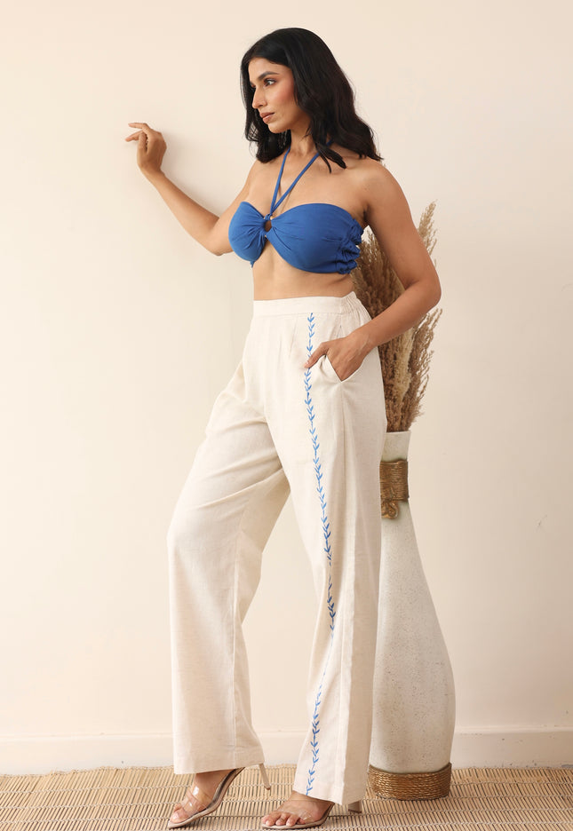 Linen high waist pant with bandeau top